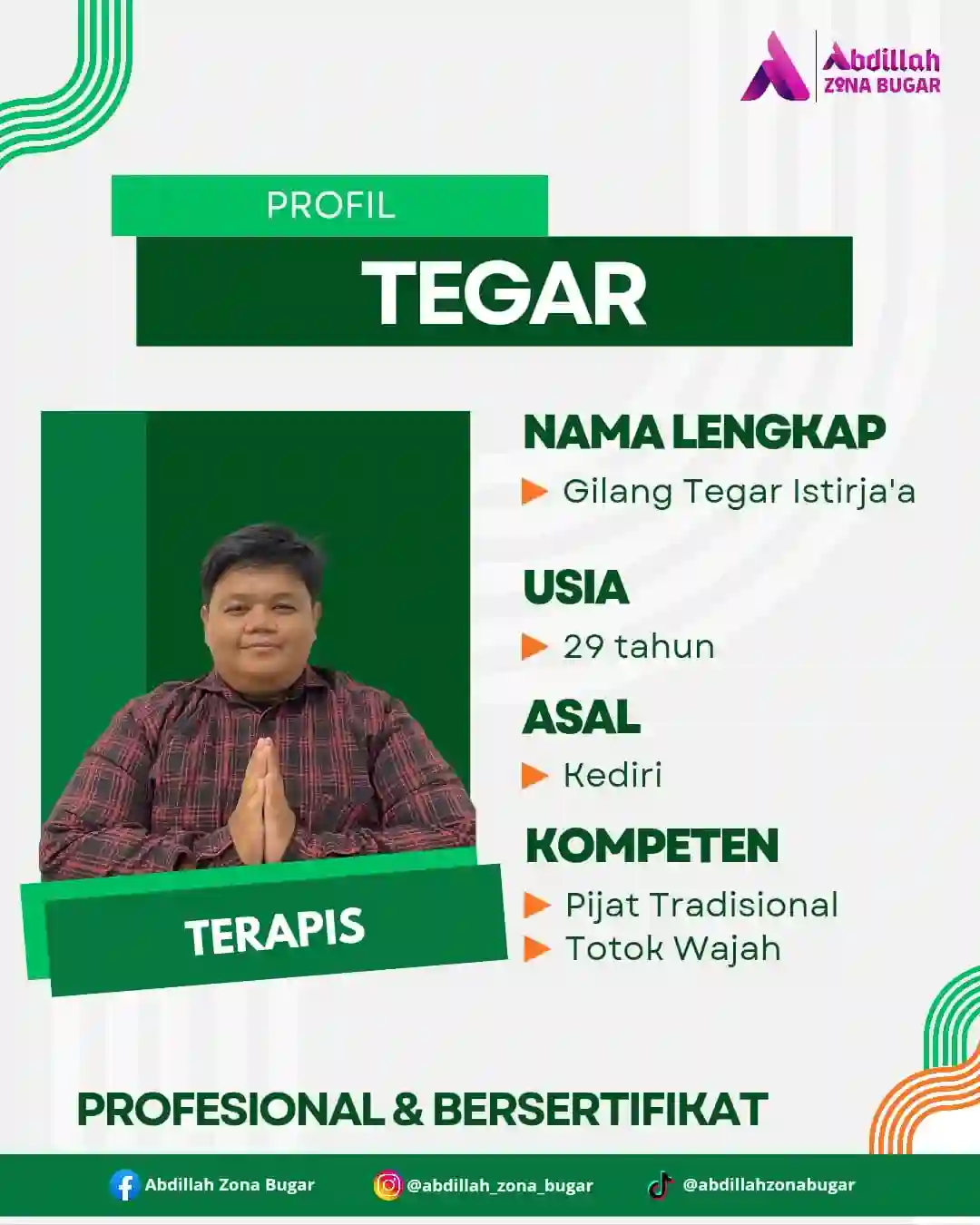 Gilang Tegar Istirja'a - Terapis